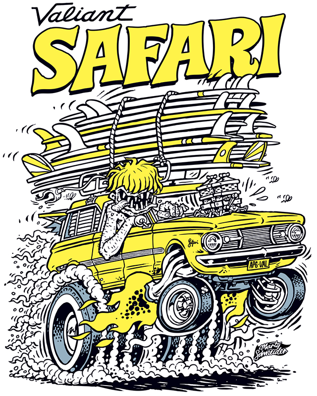 Retro Ed Roth Style Valiant AP6 Safari Wagon cartoon drawing by Marty Schneider